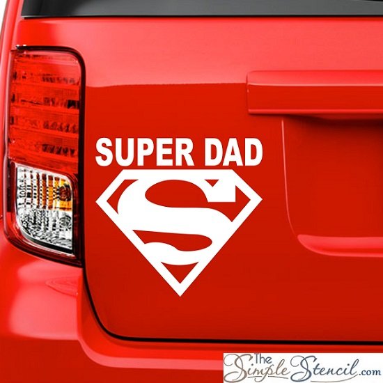 Gift Ideas for Dad: Super Dad Custom Die Cut Vinyl Decal on Red Sports Car