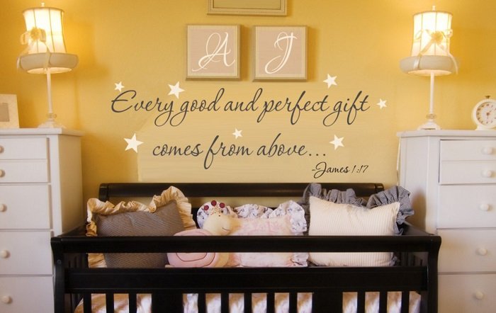 "Every good and perfect gift comes from above - James 1:17" - Christian Wall Words for a Baby's Nurser