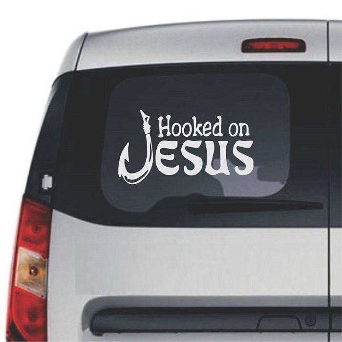 "Hooked on Jesus" - Christian Vinyl Wall & Window Lettering