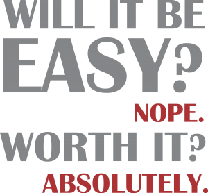 Will it be easy? Nope. Will it be worth it? Absolutely. - Remind yourself that the path to completing your goals this new year isn't always easy but it is always worth it with this fun vinyl wall decal design. Perfect for new year resolutions!