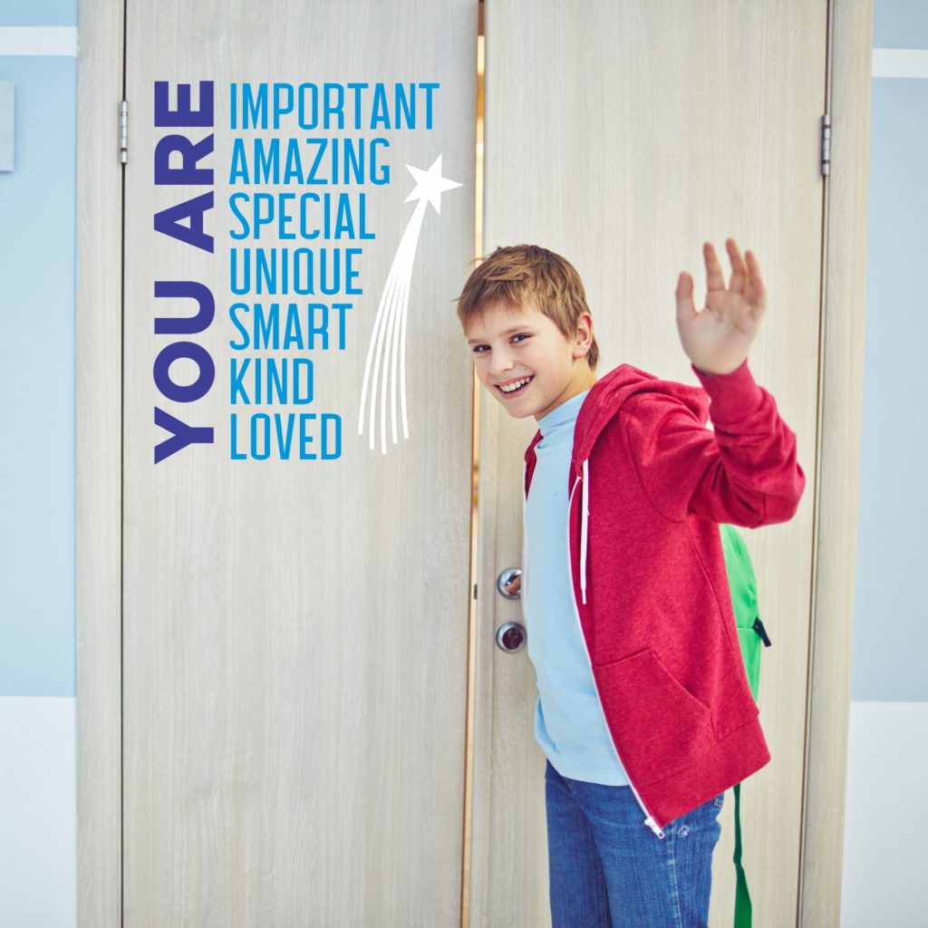 Welcome students to your classroom and to a great new school year with this customizable wall or door decal that reads: You are important, amazing, special, unique, smart, kind, loved. 

Personalize it now to match your school colors or decor and space available at TheSimpleStencil.com