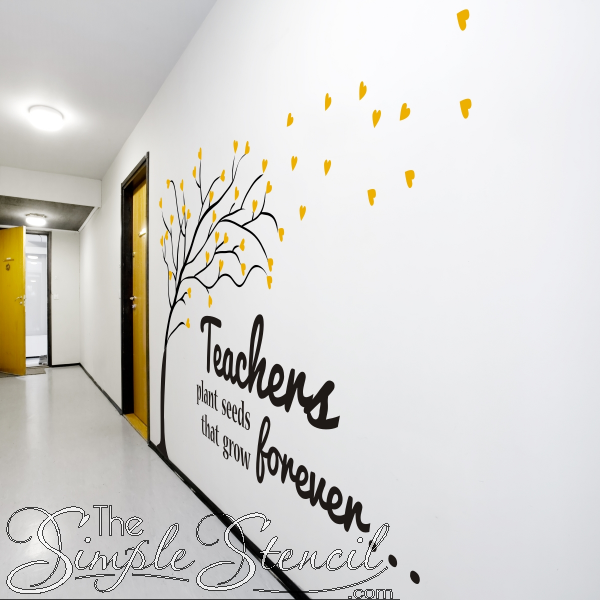 Large wall decals by The Simple Stencil work beautifully on large school walls that need color and inspiration. Hallways, gymnasiums, cafeterias etc. are great places to inspire students with wall decal messages. Designs can even be customized with your own school mascot or logo. 