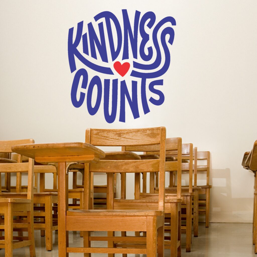 Kindness Counts - Easy to install vinyl wall decal display in a math classroom to encourage students to be kind. A great bulletin board display during Bullying Awareness Month.
