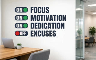motivational graphic wall decal on a modern office wall to motivate employees and visitors