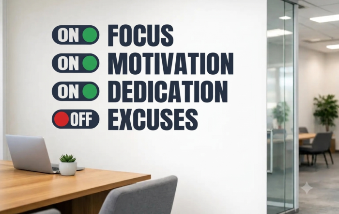 motivational graphic wall decal on a modern office wall to motivate employees and visitors