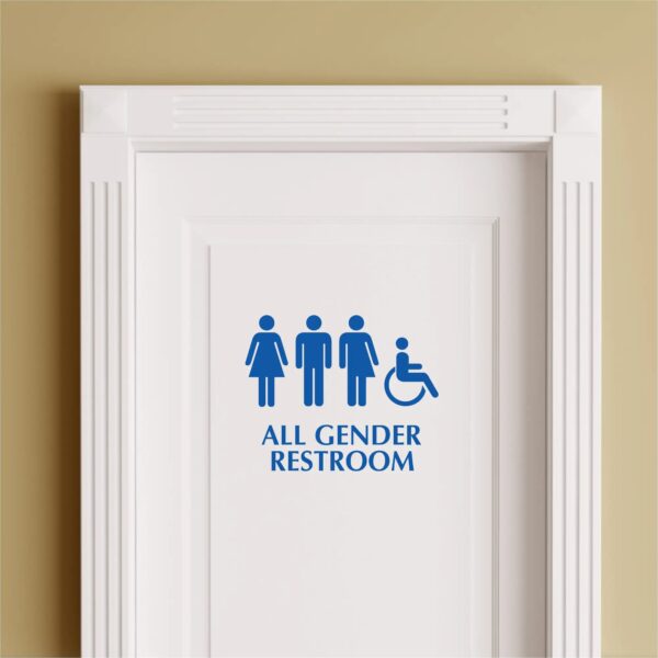 All Gender Restroom door sign decal with universal restroom and accessibility symbols