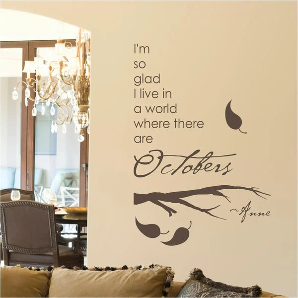 October quote fall wall decal with falling leaves