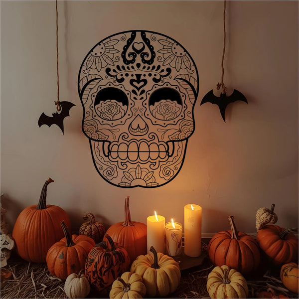 Elegant sugar skull wall decal for Dia de los Muertos