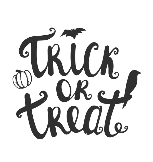 Trick or treat decal with pumpkin, raven and bat
